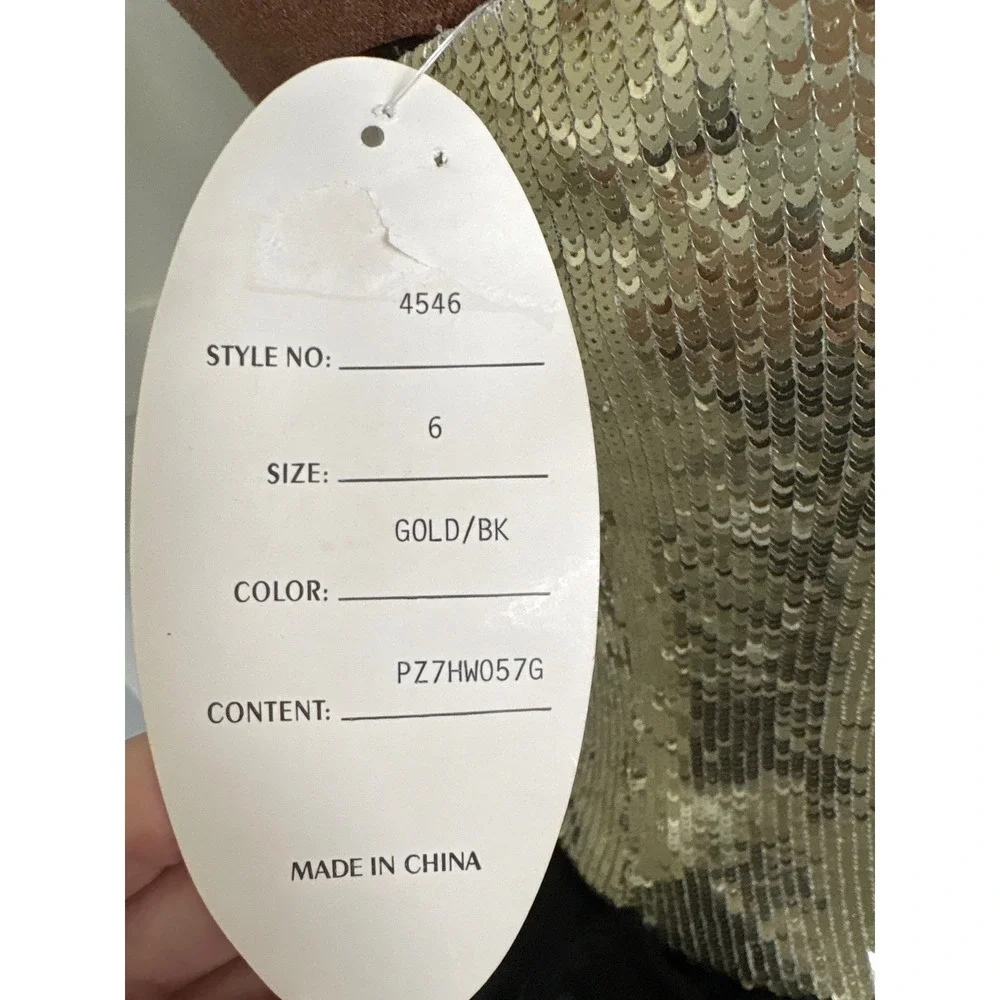 Vintage y2k PANOPLY Gold Sequin Strapless Black Ruffle High Low Gown Size 6 NWT - Picture 5 of 12